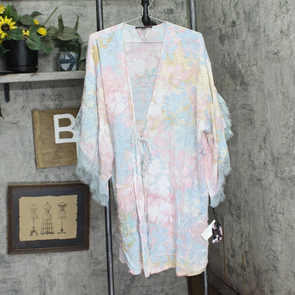 Midnight Bakery Women’s Nikki Floral Print Wrap Robe NIK130 Cream Pink M/L